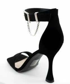 FORTUNE DYNAMIC Shoes Black Nubuck Buckle Chain Square Toed Heels