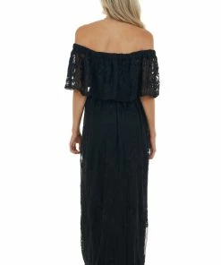 Dress Day Black Off Shoulder Floral Lace Overlay Maxi Dress Dresses