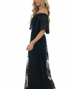 Dress Day Black Off Shoulder Floral Lace Overlay Maxi Dress Dresses