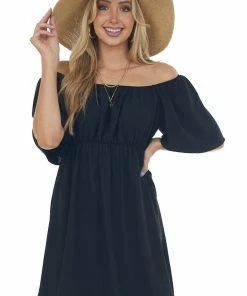 Vanilla Bay Black Off Shoulder Flutter Sleeve Mini Dress Dresses