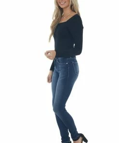 143 Story Black Off Shoulder Overlay Detail Bodysuit Tops