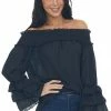 Vine & Love Black Off Shoulder Tiered Bell Sleeve Blouse Tops