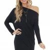 Cherish Black Off The Shoulder Long Sleeve Semi Fitted Short Dress