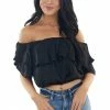 She + Sky Black Off The Shoulder Short Sleeve Overlaying Crop Top Tops 1 She + Sky Black Off The Shoulder Short Sleeve Overlaying Crop Top Tops