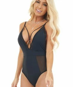 Beach Joy Bikini Accessories Black One Piece Swimsuit With Mesh Details 20 Beach Joy Bikini Accessories Black One Piece Swimsuit With Mesh Details