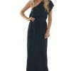 Fantastic Fawn Dresses Black One Shoulder Ruffle Overlay Maxi Dress