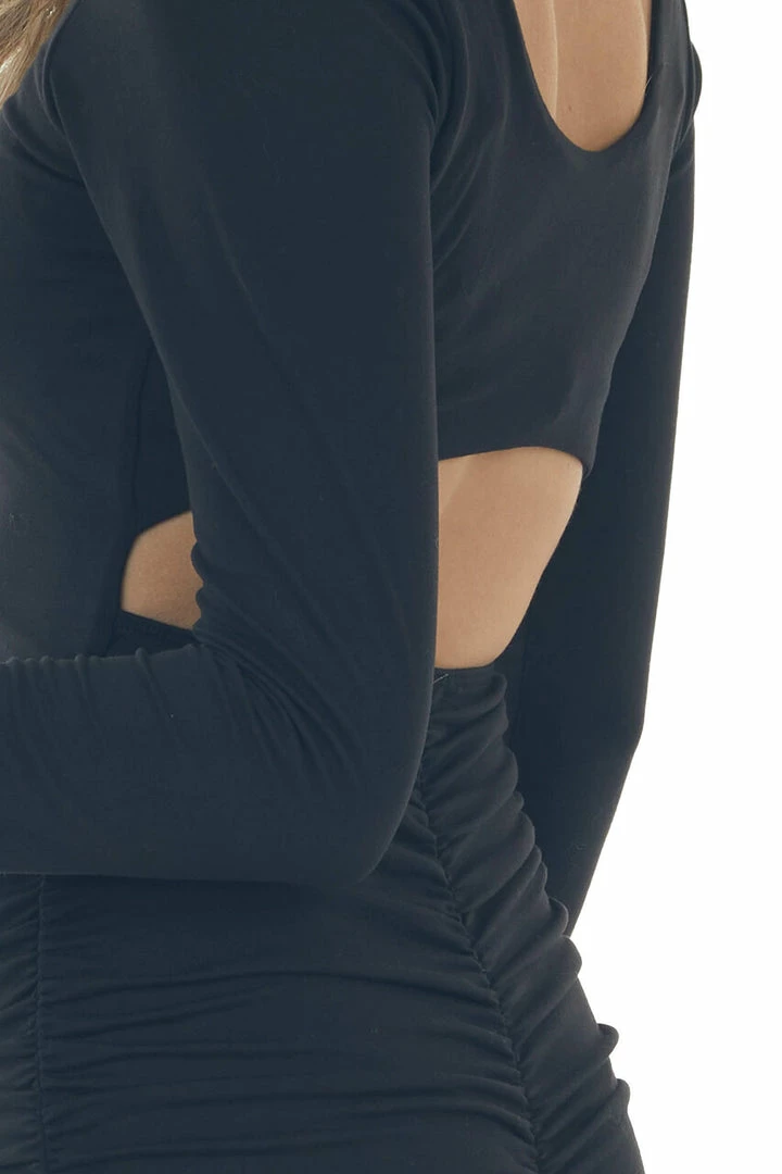 Heart & Hips Black Open Back Ruched Bodycon Knit Dress Dresses 10 Heart & Hips Black Open Back Ruched Bodycon Knit Dress Dresses