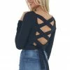 BiBi Tops Black Open Criss Cross Back Ribbed Knit Top