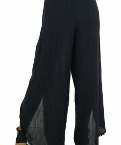 ANGIE Black Open Leg Wrap Pants With Tassel And Lace Details Bottoms