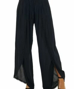 ANGIE Black Open Leg Wrap Pants With Tassel And Lace Details Bottoms