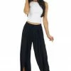 ANGIE Black Open Leg Wrap Pants With Tassel And Lace Details Bottoms