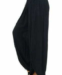 ANGIE Black Open Leg Wrap Pants With Tassel And Lace Details Bottoms