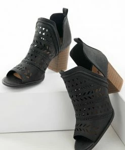 East Lion Corp. Shoes Black Open Toe Chunky Stacked Heel Bootie