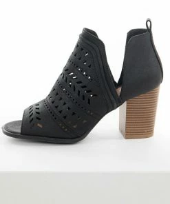 East Lion Corp. Shoes Black Open Toe Chunky Stacked Heel Bootie