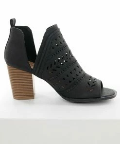 East Lion Corp. Shoes Black Open Toe Chunky Stacked Heel Bootie