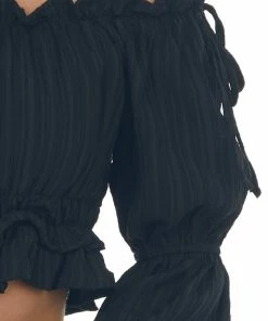 HYFVE Black Peasant Sleeve Ruffle Crop Top Tops