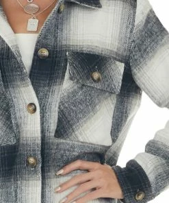 Umgee Black Plaid Button Down Brushed Shirt Jacket Tops 25 Umgee Black Plaid Button Down Brushed Shirt Jacket Tops