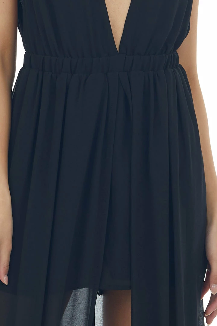 HYFVE Dresses Black Plunging Neck Slit Maxi Overlay Romper 8 HYFVE Dresses Black Plunging Neck Slit Maxi Overlay Romper