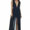 HYFVE Dresses Black Plunging Neck Slit Maxi Overlay Romper