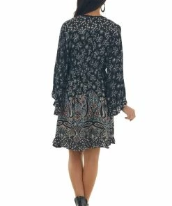 ANGIE Black Printed Plunging V Neck Short Dress Dresses