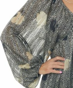 BucketList Black Printed V Neck Babydoll Chiffon Blouse