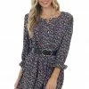 Jodifl Black Printed Woven Short Dress With 3/4 Bubble Sleeves