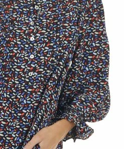 Jodifl Black Printed Woven Short Dress With 3/4 Bubble Sleeves