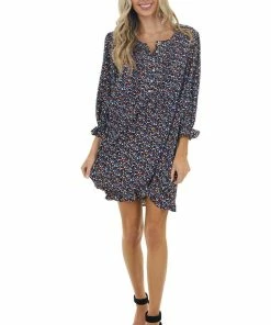 Jodifl Black Printed Woven Short Dress With 3/4 Bubble Sleeves