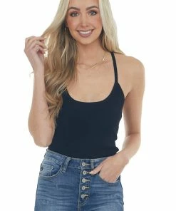 Eesome Tops Black Racerback Sleeveless Bodysuit