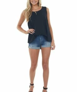 Umgee Black Raw Hem Ribbed Knit Top With Back Slit Tops