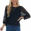 Now N Forever Black Ribbed Dolman 3/4 Lace Sleeve Knit Top 2 Now N Forever Black Ribbed Dolman 3/4 Lace Sleeve Knit Top