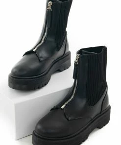 East Lion Corp. Shoes Black Ribbed Knit Contrast Combat Lug Boots