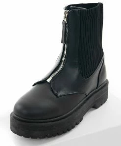 East Lion Corp. Shoes Black Ribbed Knit Contrast Combat Lug Boots