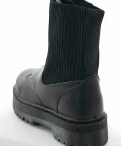 East Lion Corp. Shoes Black Ribbed Knit Contrast Combat Lug Boots