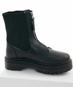 East Lion Corp. Shoes Black Ribbed Knit Contrast Combat Lug Boots
