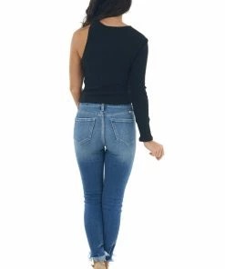 Lush Clothing Black Ribbed Knit One Shoulder Cut Out Top