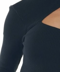 Lush Clothing Black Ribbed Knit One Shoulder Cut Out Top