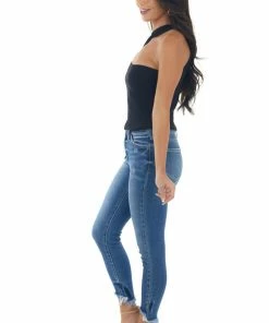 Lush Clothing Black Ribbed Knit One Shoulder Cut Out Top