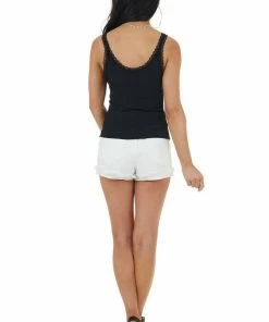 HYFVE Black Ribbed Knit Tank Top With Lace Details Tops