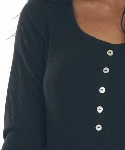 Vanilla Bay Black Ribbed Long Sleeve Henley Top 25 Vanilla Bay Black Ribbed Long Sleeve Henley Top