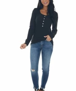 Vanilla Bay Black Ribbed Long Sleeve Henley Top 21 Vanilla Bay Black Ribbed Long Sleeve Henley Top