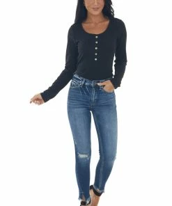 Vanilla Bay Black Ribbed Long Sleeve Henley Top 20 Vanilla Bay Black Ribbed Long Sleeve Henley Top