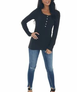 Vanilla Bay Black Ribbed Long Sleeve Henley Top 22 Vanilla Bay Black Ribbed Long Sleeve Henley Top