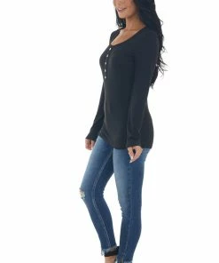 Vanilla Bay Black Ribbed Long Sleeve Henley Top 23 Vanilla Bay Black Ribbed Long Sleeve Henley Top