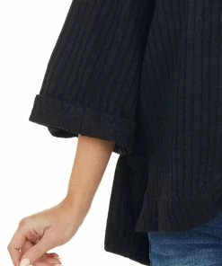 Umgee Tops Black Ribbed Loose Knit Top With Wide Sleeves
