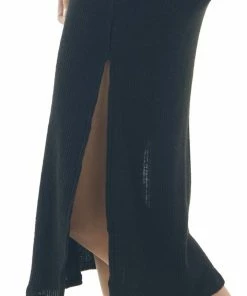 L Love Black Ribbed Off Shoulder Bodycon Midi Dress Dresses