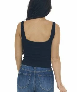 DYNAMIC Tops Black Ribbed Square Neck Crop Tank