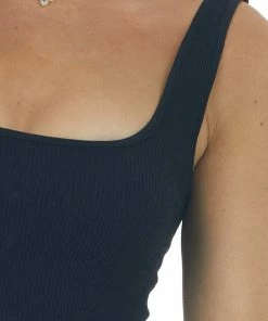 DYNAMIC Tops Black Ribbed Square Neck Crop Tank