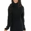 Lovestitch Dresses Black Ribbed Turtleneck Mini Sweater Dress With Cutout
