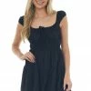 HYFVE Dresses Black Ruched Bust Sleeveless Ruffle Hem Dress